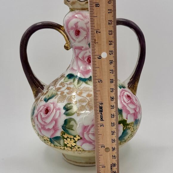 Antique Nippon Pink and Gold Porcelain Vase with Elegant Floral Accents & Gilt - Picture 5 of 12